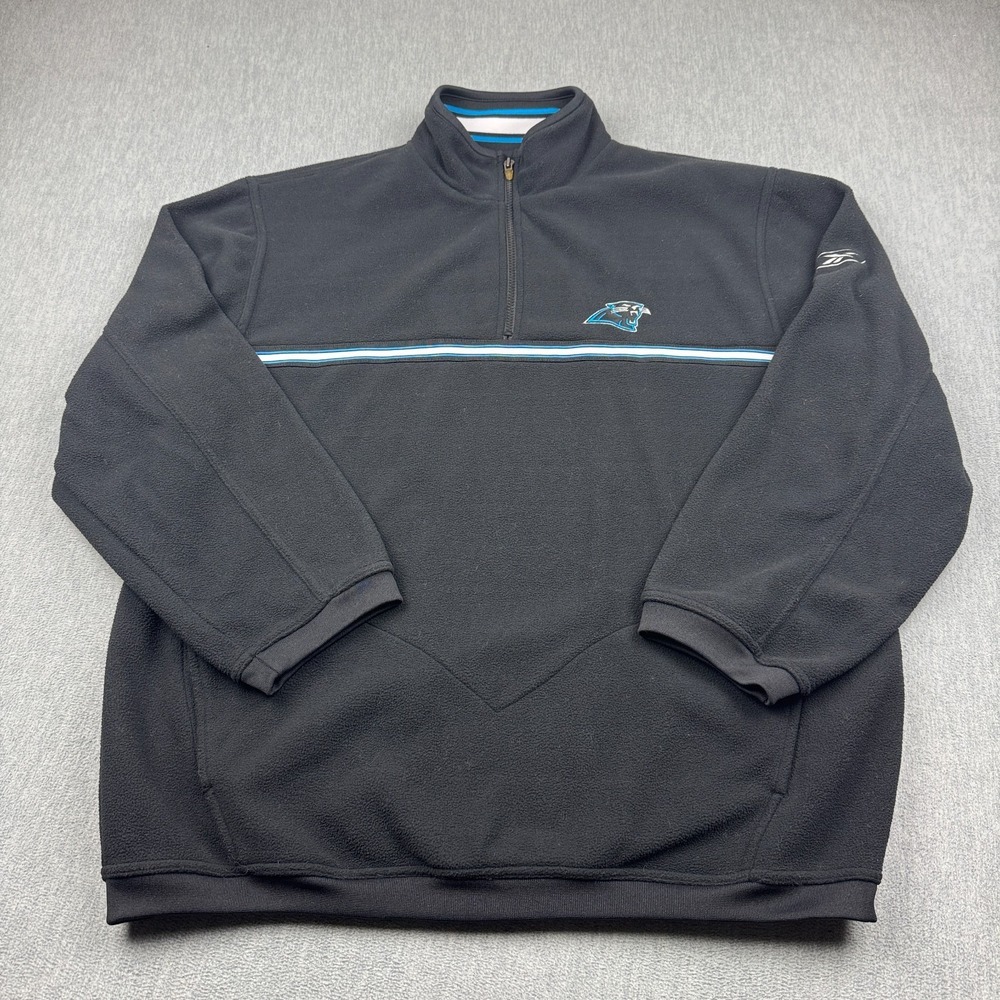 Vintage Carolina Panthers Sweatshirt Large Black Fleece 1/4‎ Zip NFL Reebok